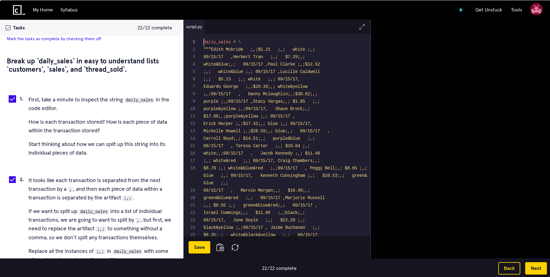 screenshot of a project from a Codecademy course