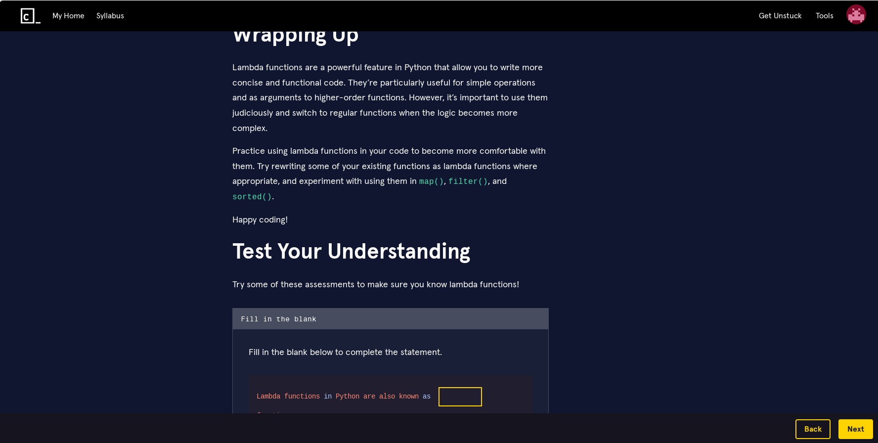 captura de tela de um article de um curso do Codecademy